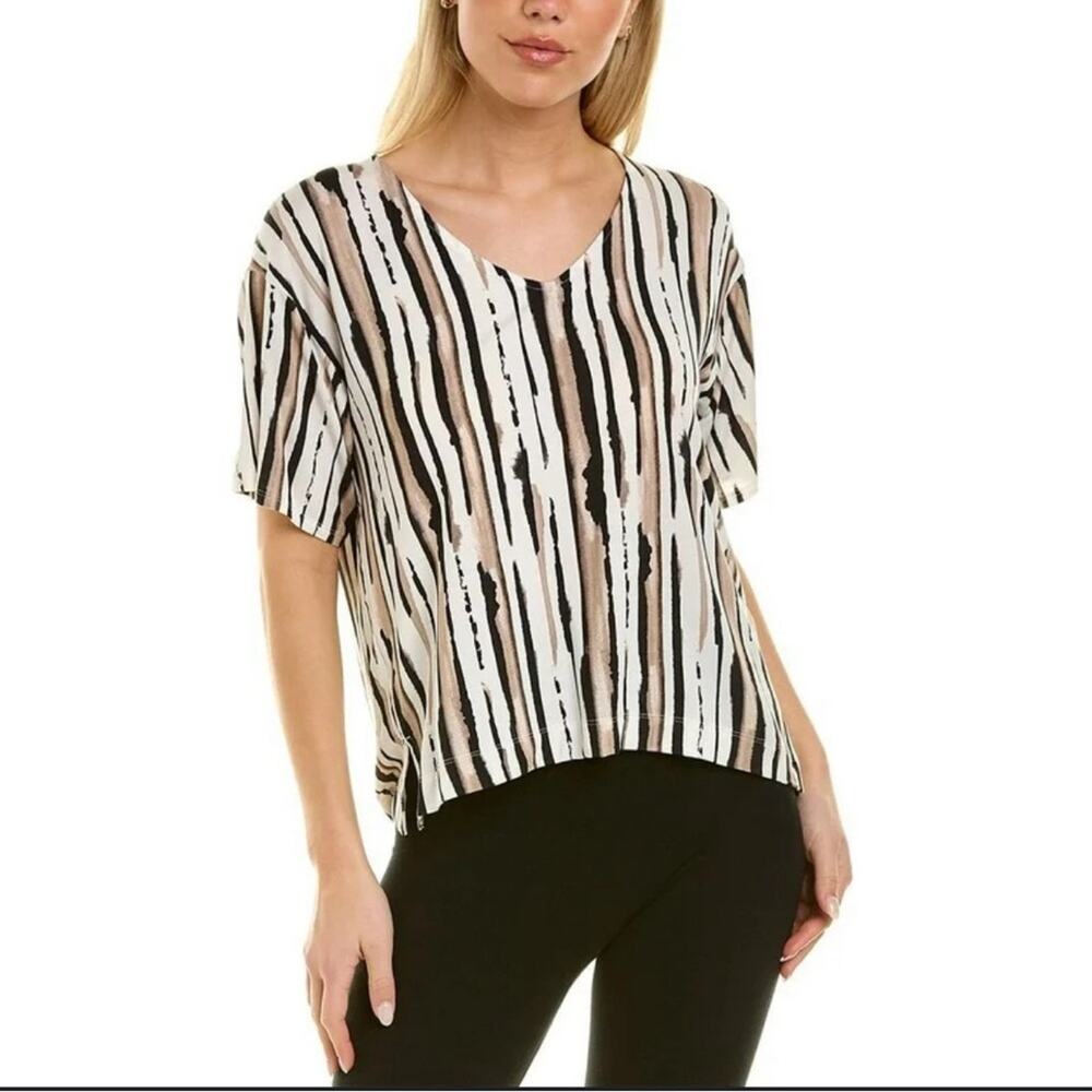 Donna Karan Printed Short Sleeve V-Neck Jersey Knit Sleep Top Size XL